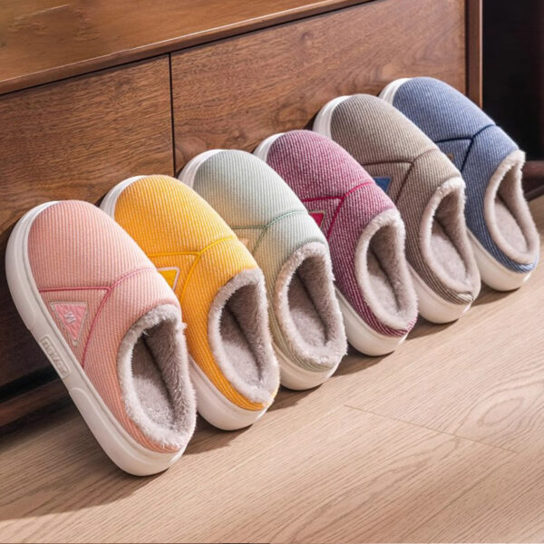 Solid Striped Home Slippers Winter Warm Fleece Shoes Men Indoor Bedroom Floor Plush Slippers For Women Couple - Image 3