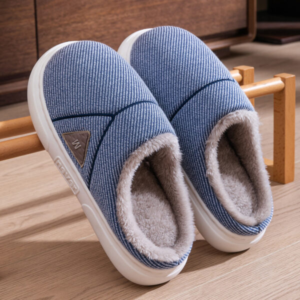 Solid Striped Home Slippers Winter Warm Fleece Shoes Men Indoor Bedroom Floor Plush Slippers For Women Couple - Image 9