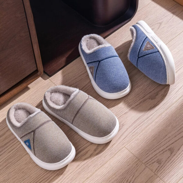 Solid Striped Home Slippers Winter Warm Fleece Shoes Men Indoor Bedroom Floor Plush Slippers For Women Couple - Image 4