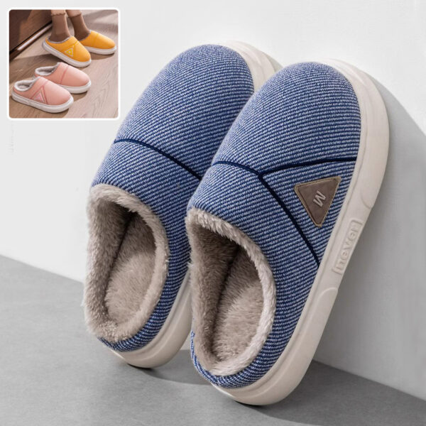 Solid Striped Home Slippers Winter Warm Fleece Shoes Men Indoor Bedroom Floor Plush Slippers For Women Couple - Image 10