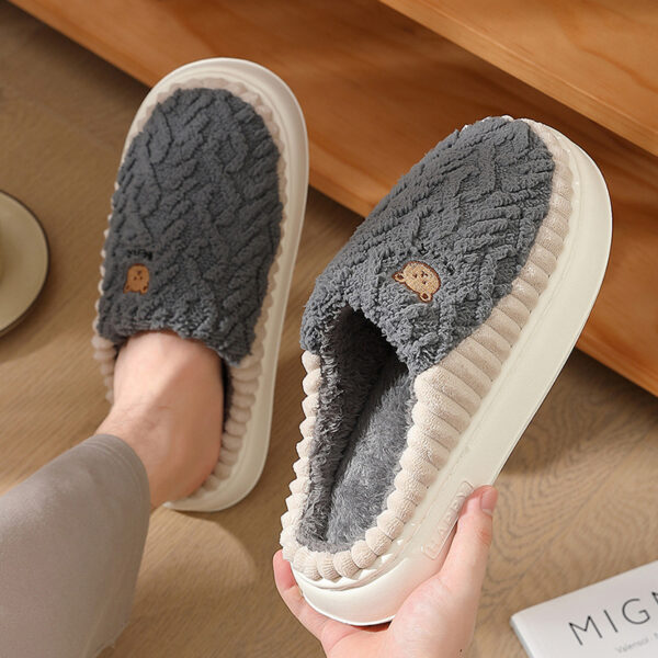 Cute Bear Plush Slippers Winter Warm Fleece Shoes Indoor Bedroom Floor Home Slippers For Women Men Couple - Image 8