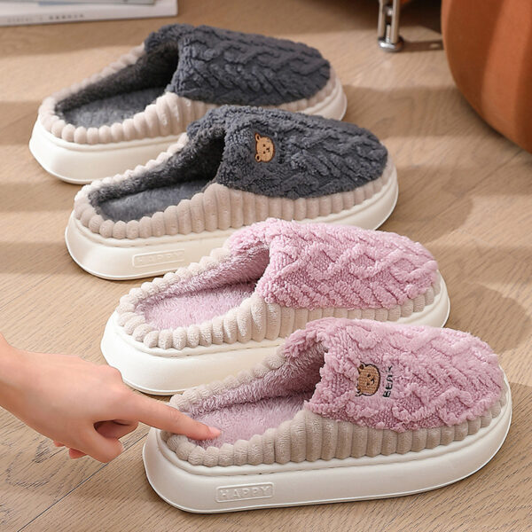 Cute Bear Plush Slippers Winter Warm Fleece Shoes Indoor Bedroom Floor Home Slippers For Women Men Couple - Image 10