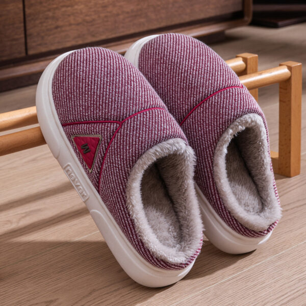 Solid Striped Home Slippers Winter Warm Fleece Shoes Men Indoor Bedroom Floor Plush Slippers For Women Couple - Image 8