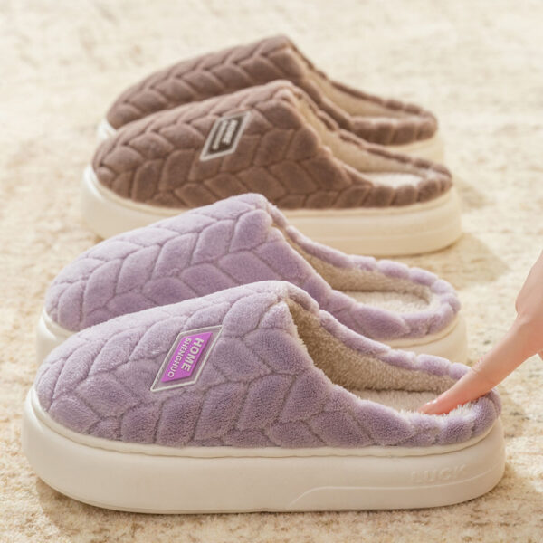 New Non-slip Thick-soled Plush Slippers Couple Winter Warm Home Slipper Indoor Fleece Shoes For Women Men - Image 3