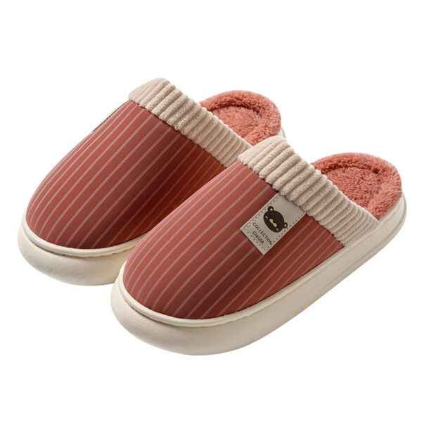 Solid Striped Plush Slippers Winter Warm Bear Fleece Shoes House Indoor Bedroom Floor Thick-soled Home Slipper For Women Men Couple - Image 9