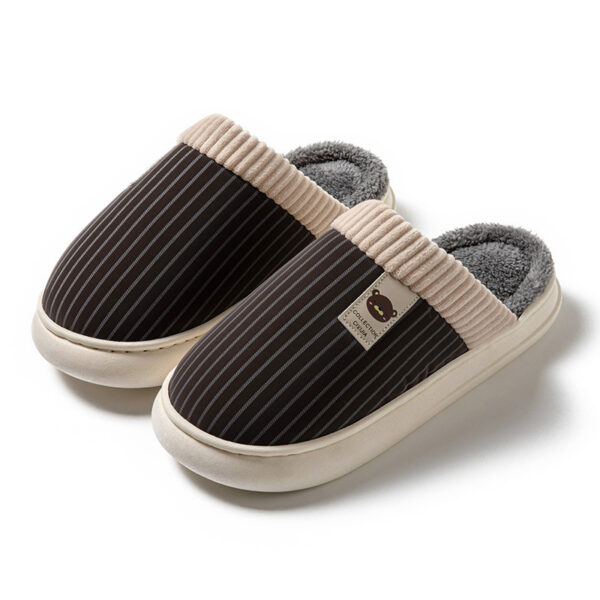 Solid Striped Plush Slippers Winter Warm Bear Fleece Shoes House Indoor Bedroom Floor Thick-soled Home Slipper For Women Men Couple - Image 6