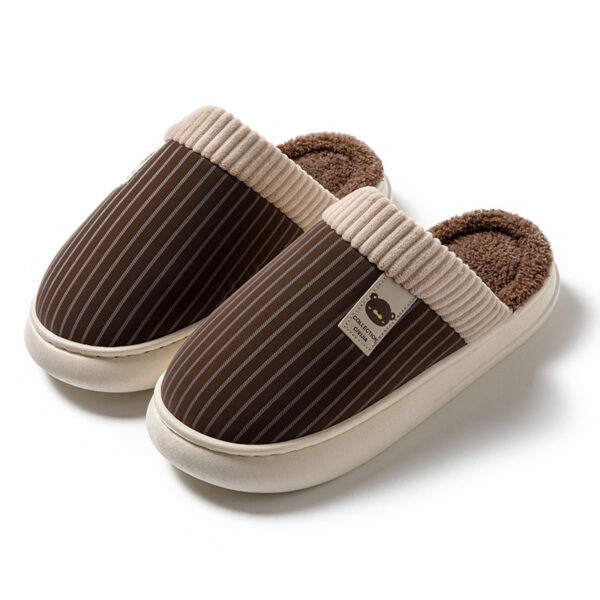 Solid Striped Plush Slippers Winter Warm Bear Fleece Shoes House Indoor Bedroom Floor Thick-soled Home Slipper For Women Men Couple - Image 7