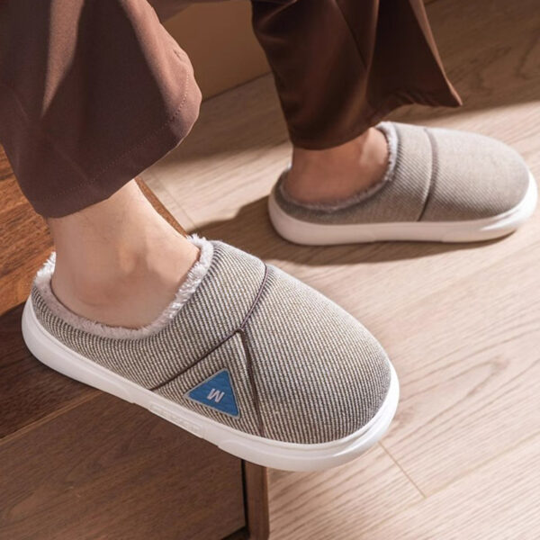 Solid Striped Home Slippers Winter Warm Fleece Shoes Men Indoor Bedroom Floor Plush Slippers For Women Couple - Image 2