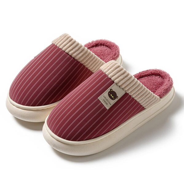 Solid Striped Plush Slippers Winter Warm Bear Fleece Shoes House Indoor Bedroom Floor Thick-soled Home Slipper For Women Men Couple - Image 5