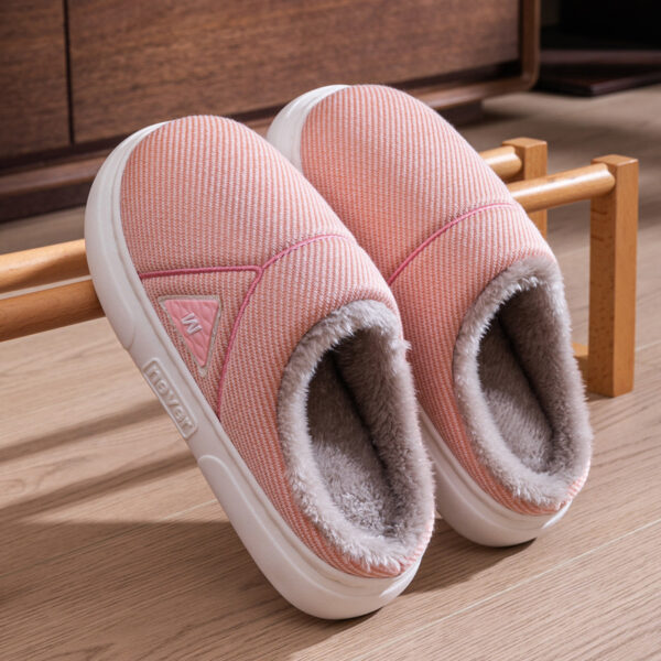 Solid Striped Home Slippers Winter Warm Fleece Shoes Men Indoor Bedroom Floor Plush Slippers For Women Couple - Image 5