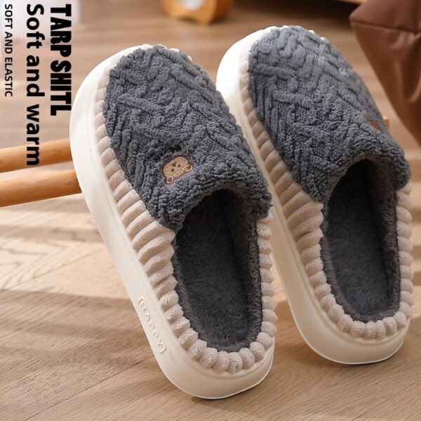 Cute Bear Plush Slippers Winter Warm Fleece Shoes Indoor Bedroom Floor Home Slippers For Women Men Couple - Image 3