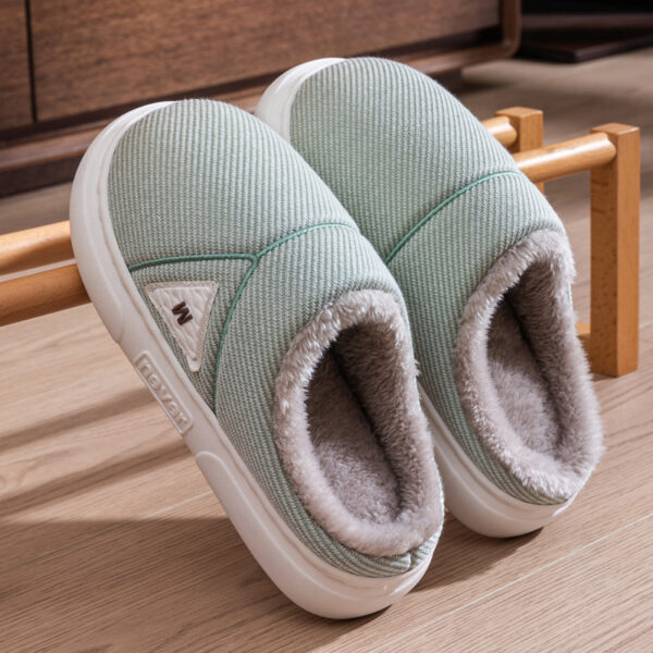 Solid Striped Home Slippers Winter Warm Fleece Shoes Men Indoor Bedroom Floor Plush Slippers For Women Couple - Image 6