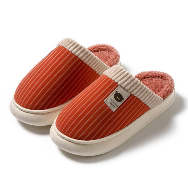 Solid Striped Plush Slippers Winter Warm Bear Fleece Shoes House Indoor Bedroom Floor Thick-soled Home Slipper For Women Men Couple - Image 8